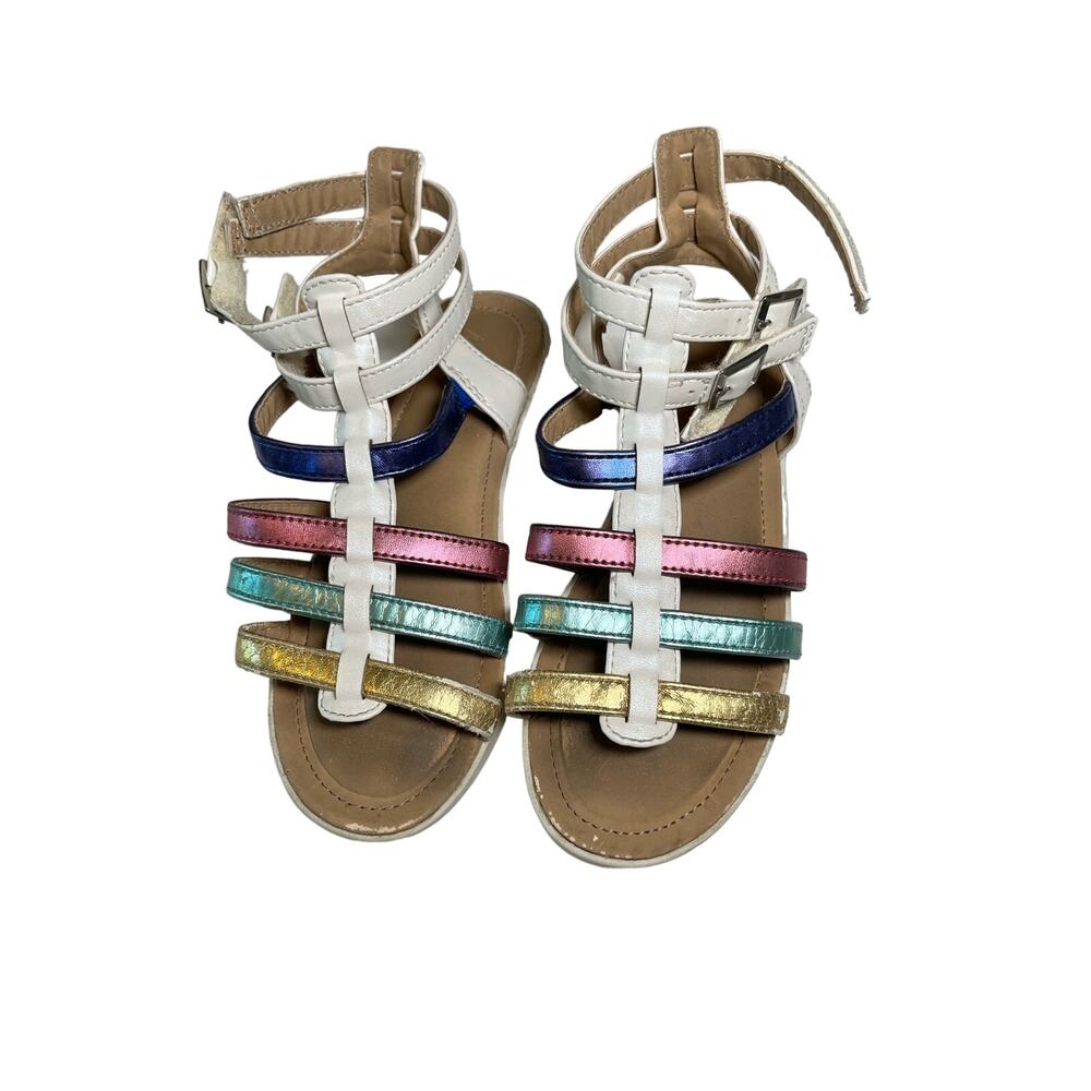 Hanna Andersson Girls Gladiator Sandals- Rainbow Strappy‎ Shoes Sz 1 Metallic